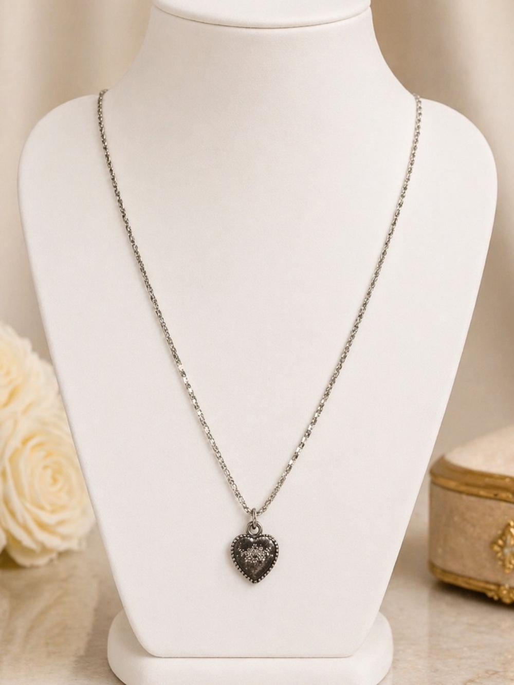 Silver-Tone Heart Locket Necklace “Pray for Me” Religious Saint Pendant